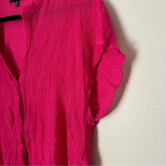 Modern Works Blouse Short Sleeve Pink V-Neck Button Down Business Casual - Picture 3 of 9